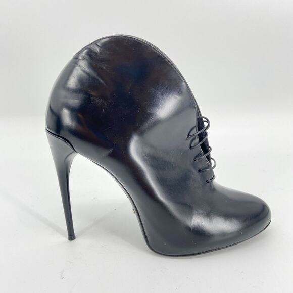 GUCCI Black Leather Curved Kim Lace Up Ankle Boots 39.5 - Picture 4 of 10